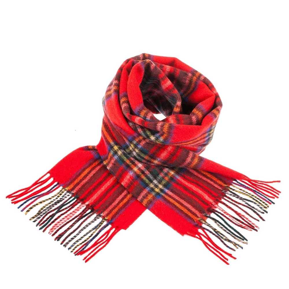 Edinburg 100% Lambswool Tartan Red Green Black Plaid Fringed Scarf